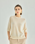 Cashmere Silk Elbow-Sleeve Crewneck Sweater