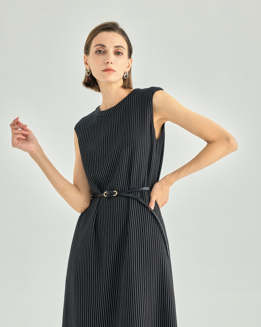 Striped Belted A-Line Midi Dress