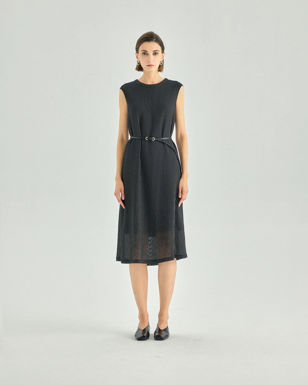 Striped Belted A-Line Midi Dress