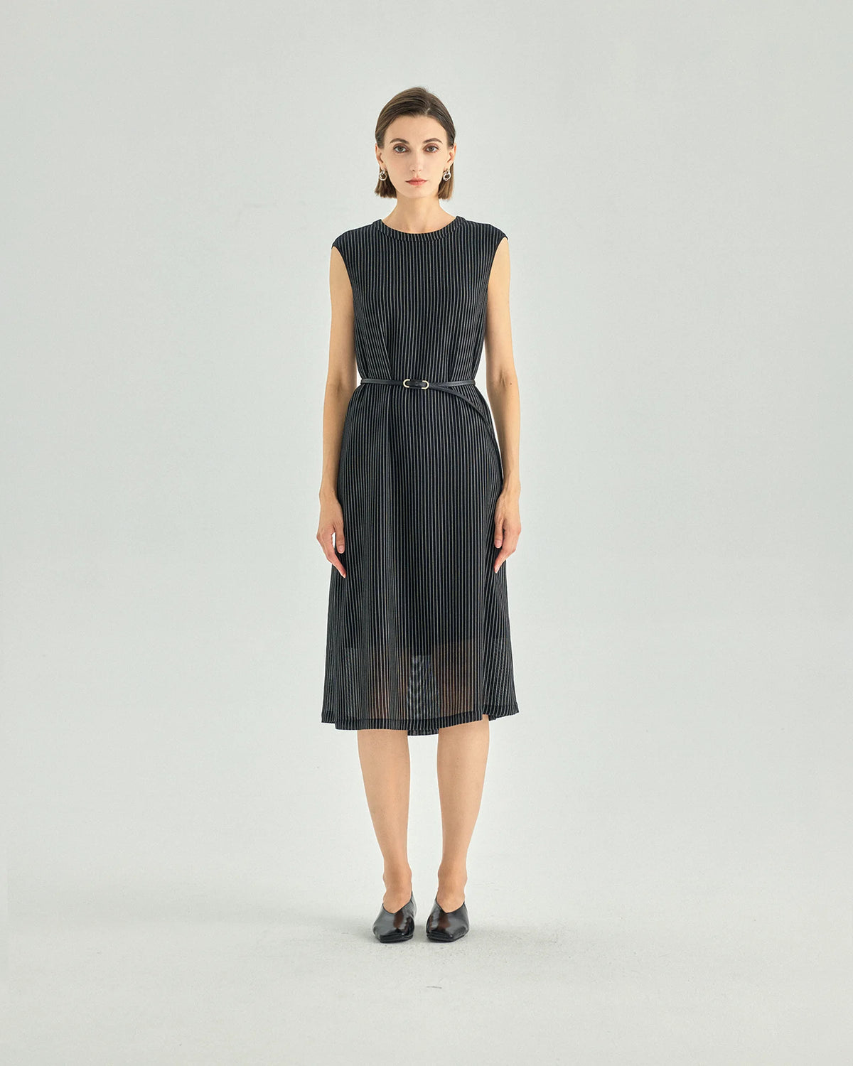 Striped Belted A-Line Midi Dress