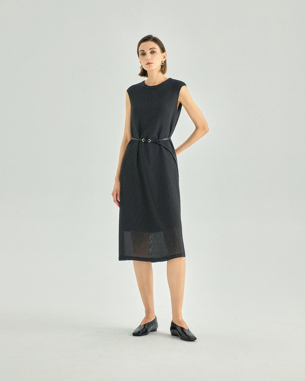 Striped Belted A-Line Midi Dress