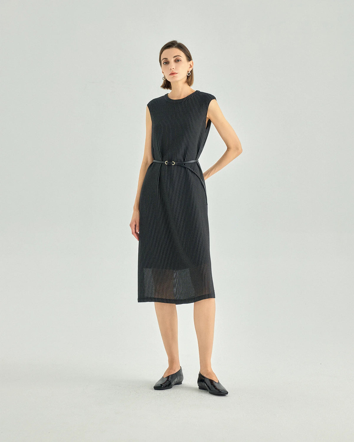 Striped Belted A-Line Midi Dress