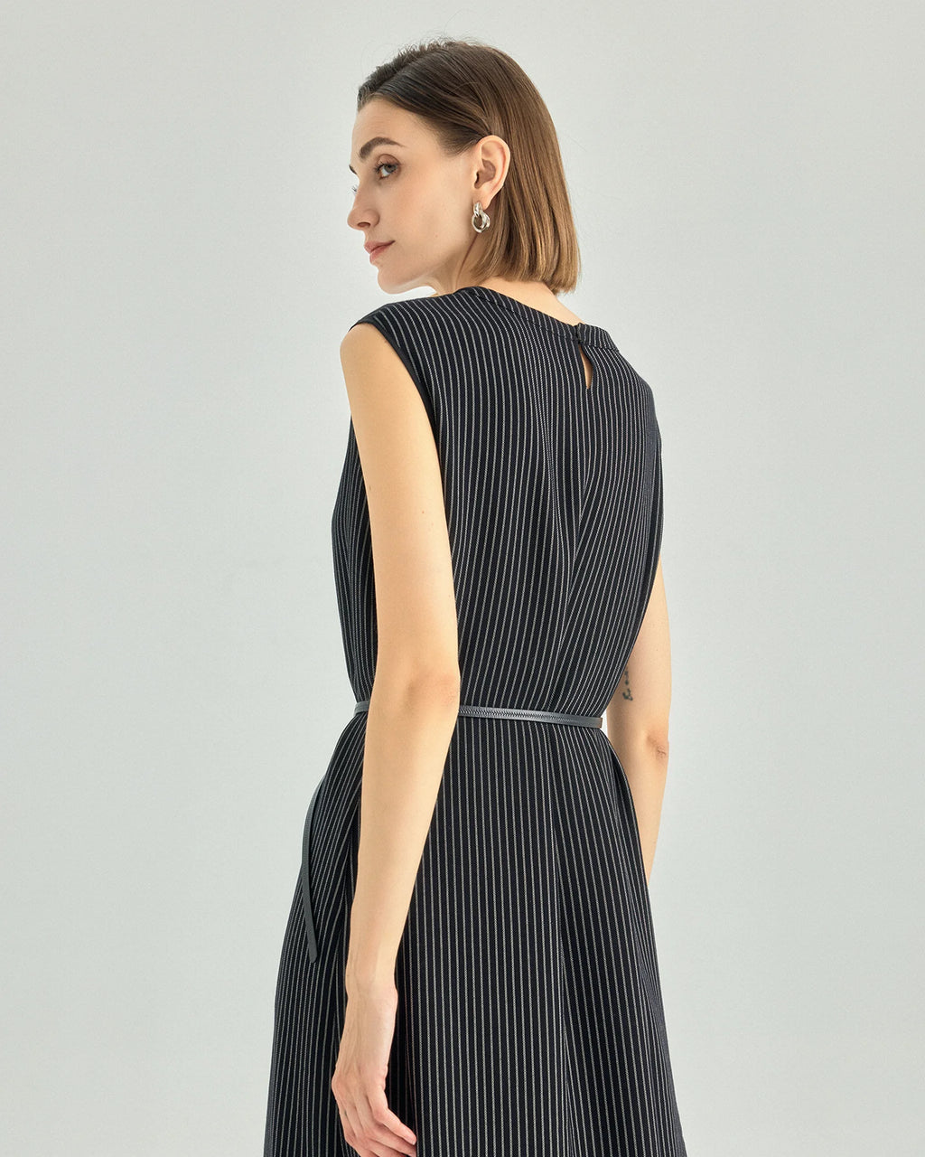 Striped Belted A-Line Midi Dress