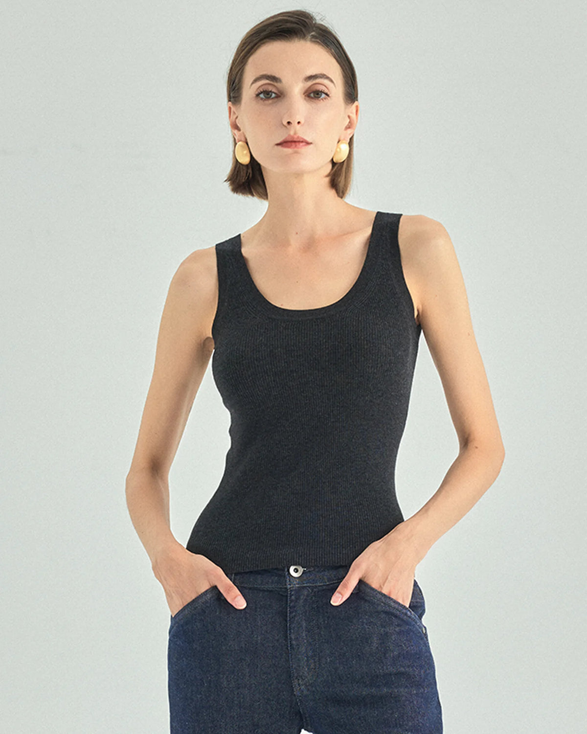A+ Collection Cashmere Triacetate Ribbed Tank Top