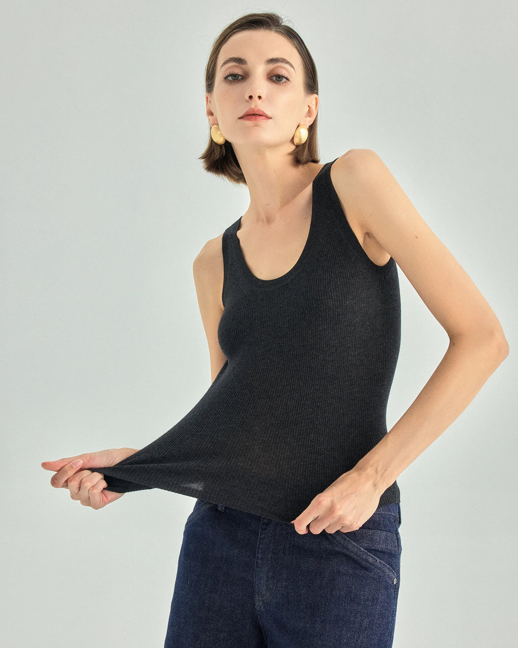 A+ Collection Cashmere Triacetate Ribbed Tank Top