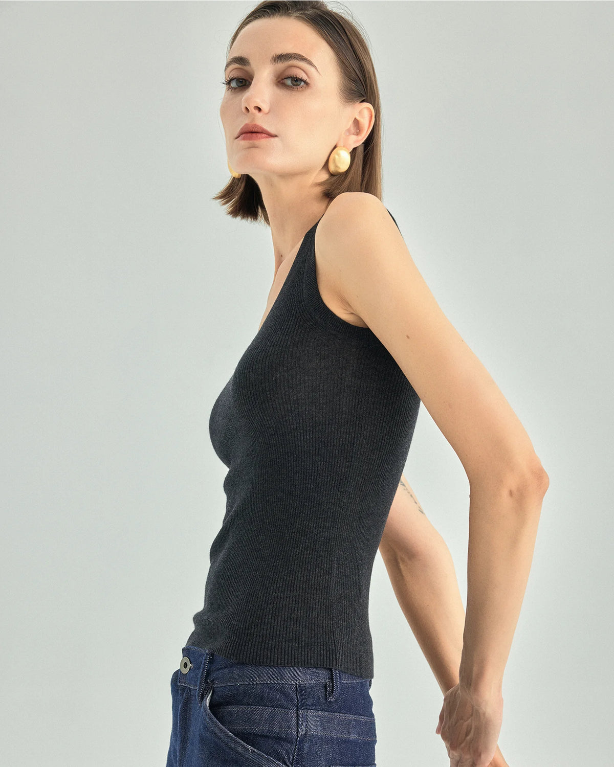 A+ Collection Cashmere Triacetate Ribbed Tank Top
