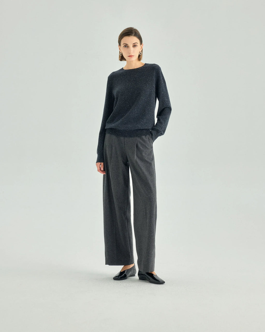 Pure Wool Single-Pleat Wide-Leg Trousers