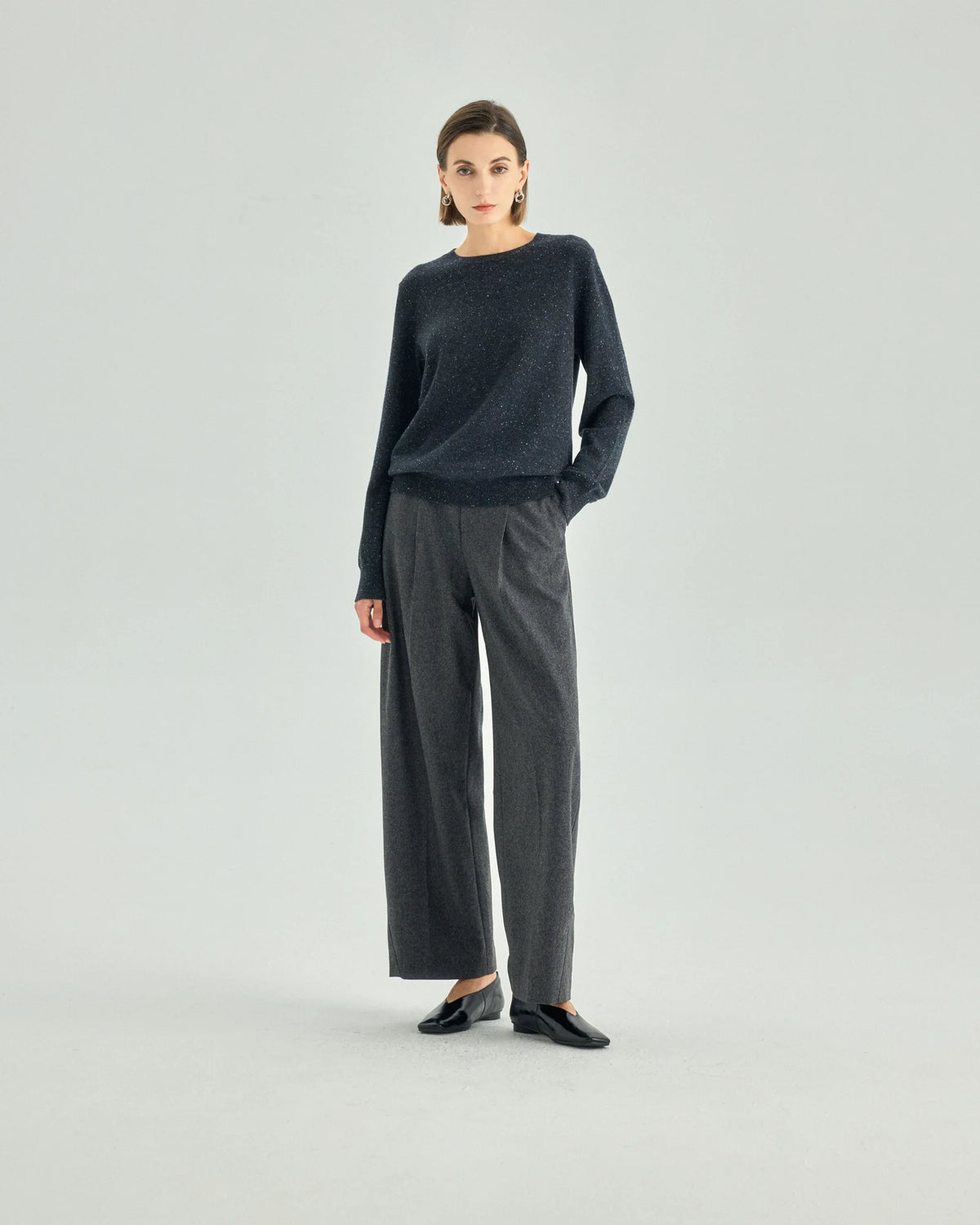 Pure Wool Single-Pleat Wide-Leg Trousers