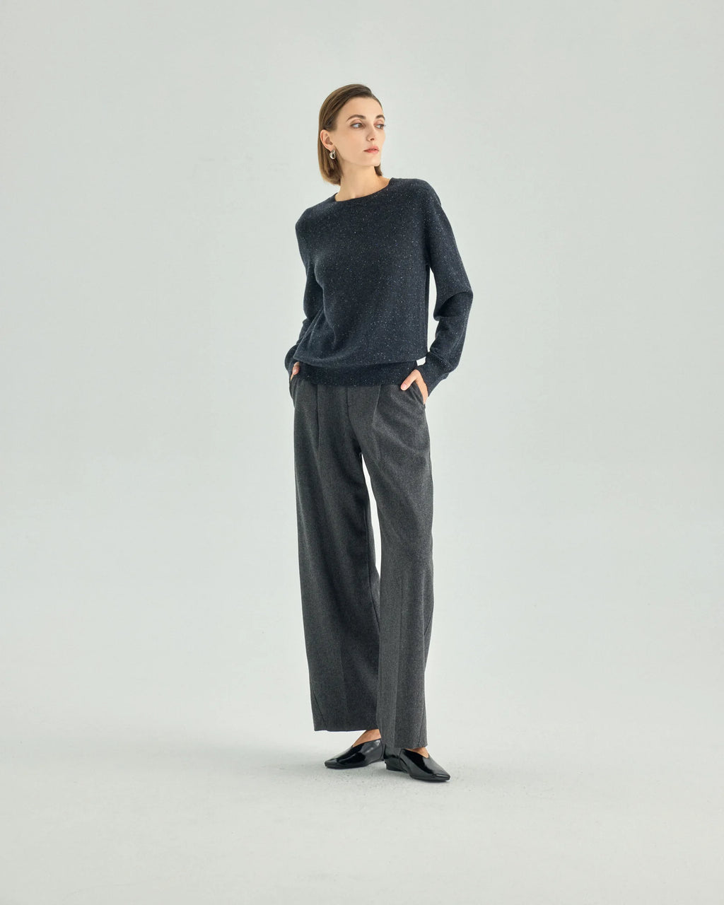 Pure Wool Single-Pleat Wide-Leg Trousers