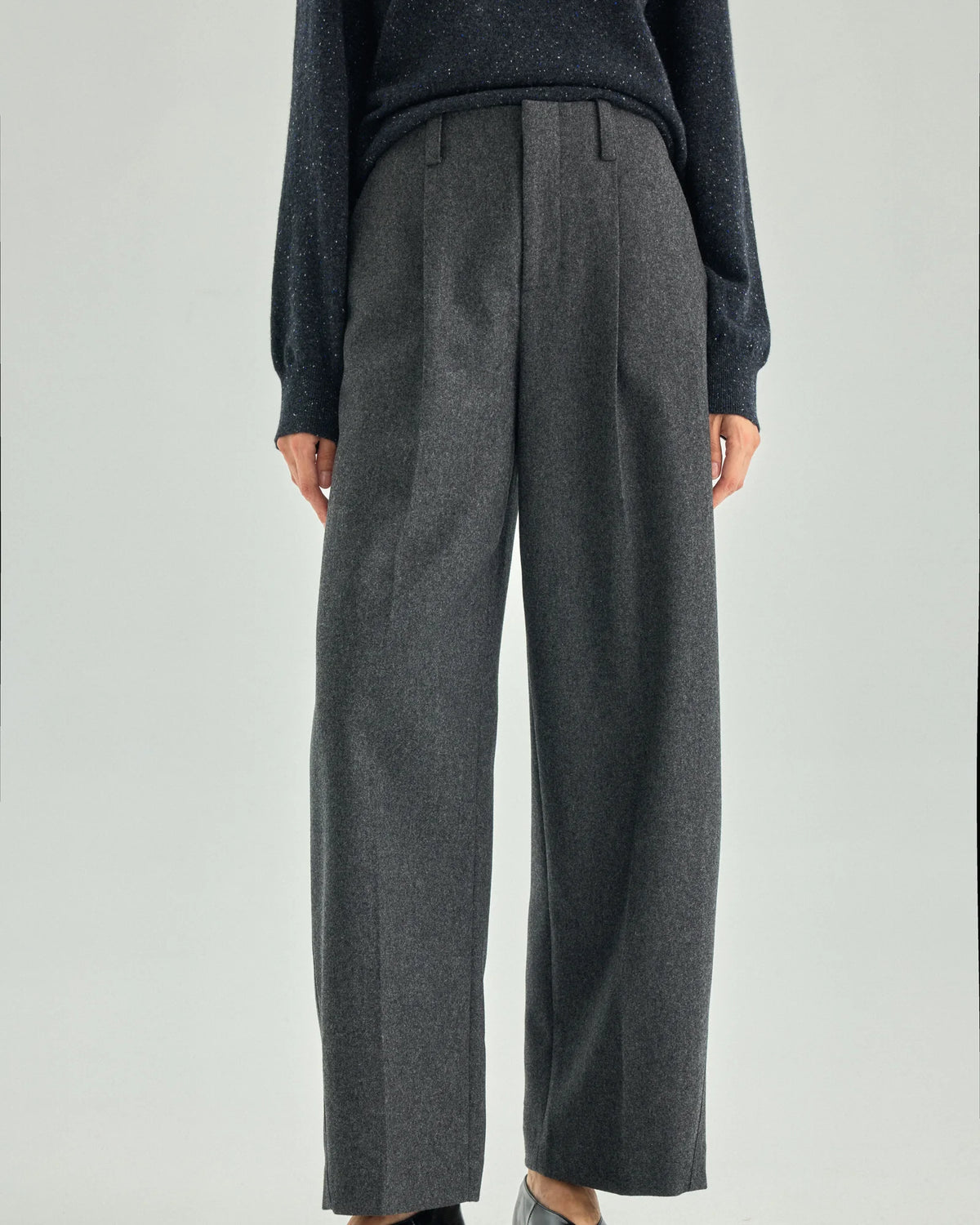 Pure Wool Single-Pleat Wide-Leg Trousers