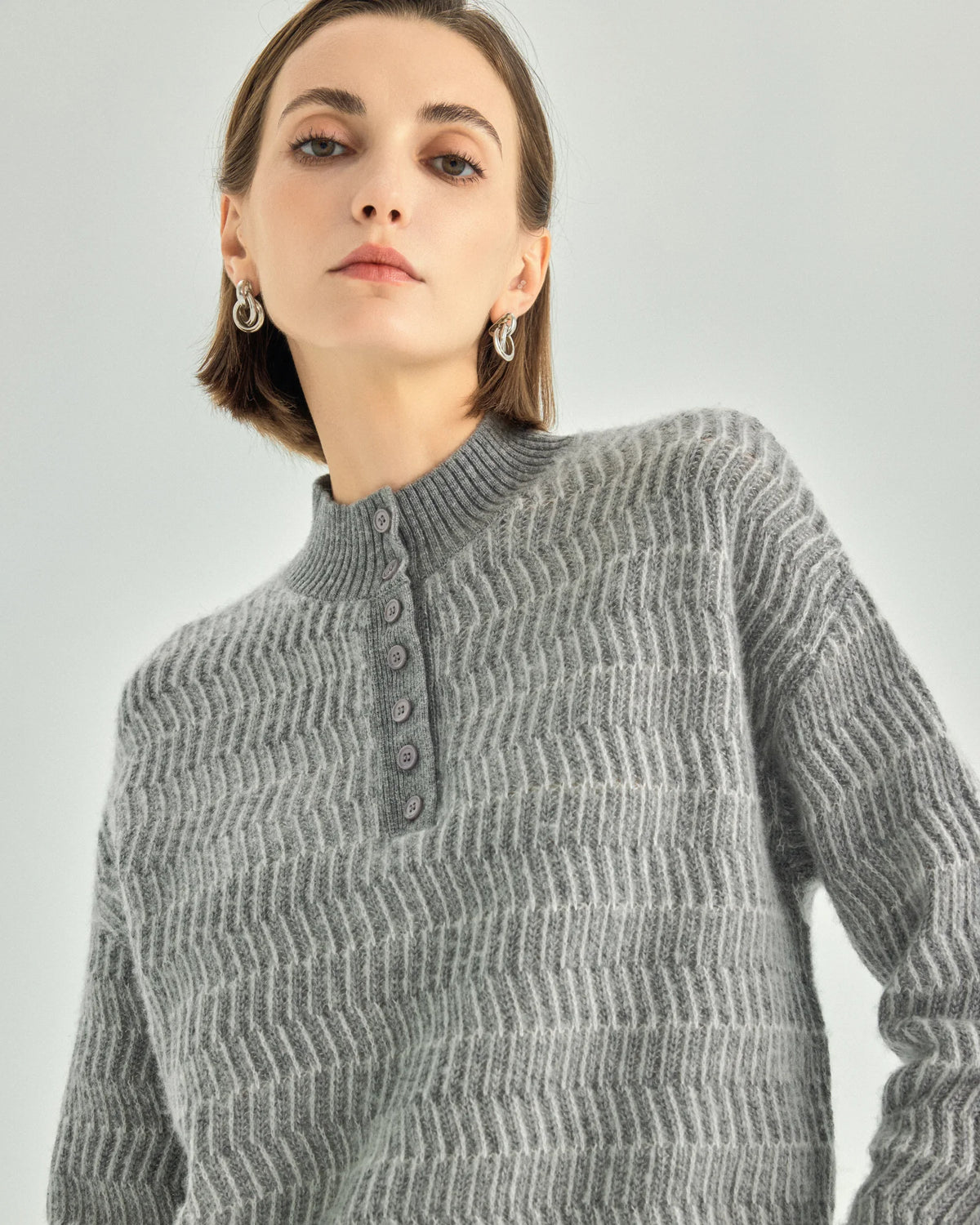 Pure Cashmere Button-Front Stand Collar Sweater
