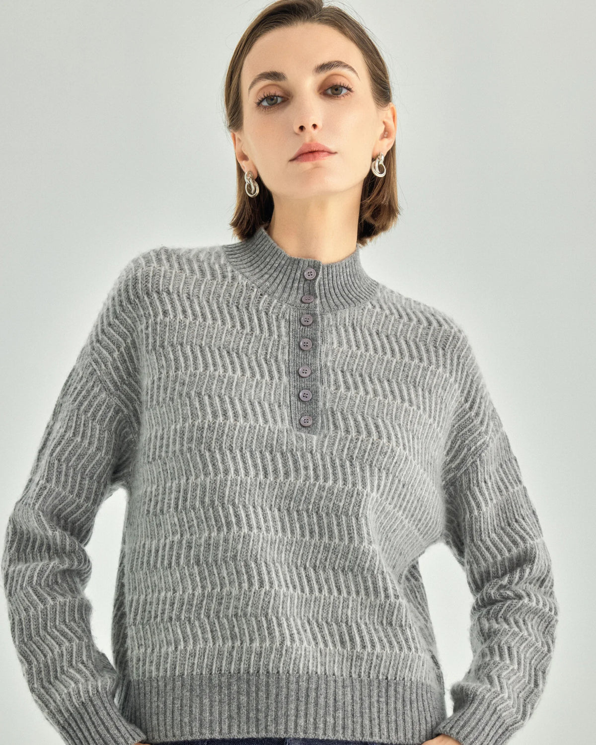 Pure Cashmere Button-Front Stand Collar Sweater