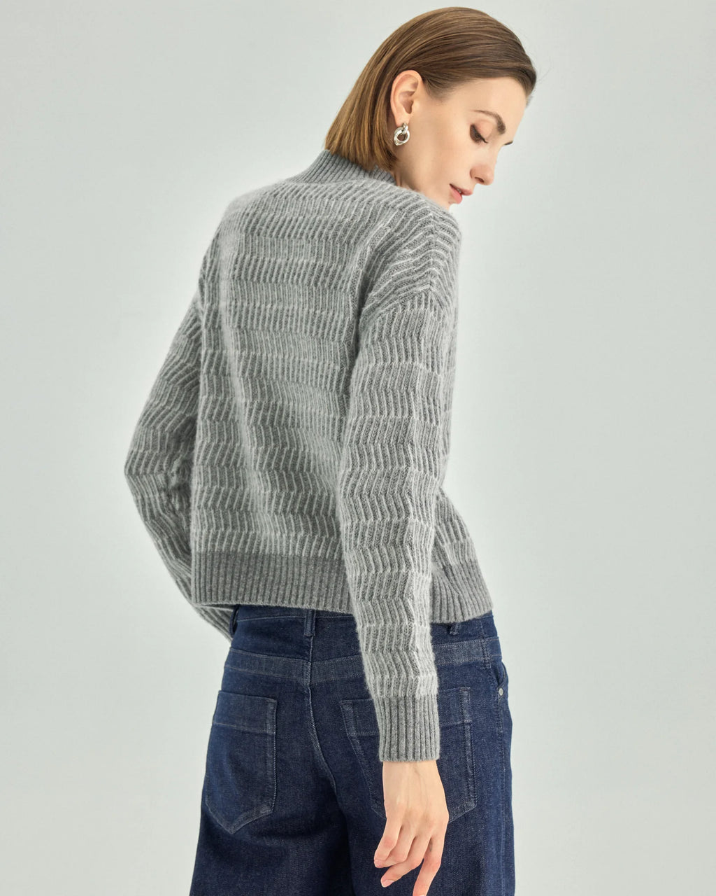 Pure Cashmere Button-Front Stand Collar Sweater