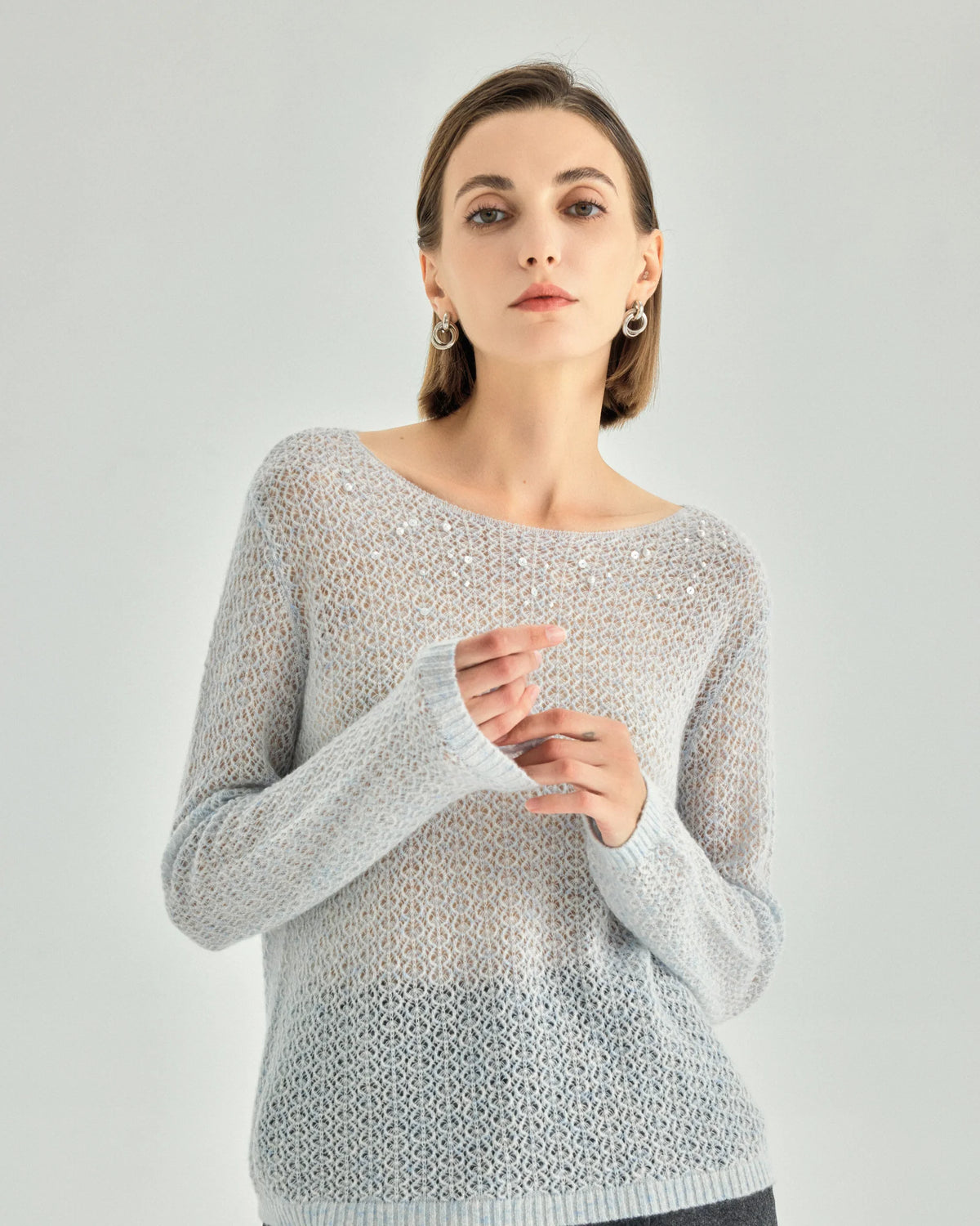 Cashmere Silk Open-Knit Boat-Neck Sweater