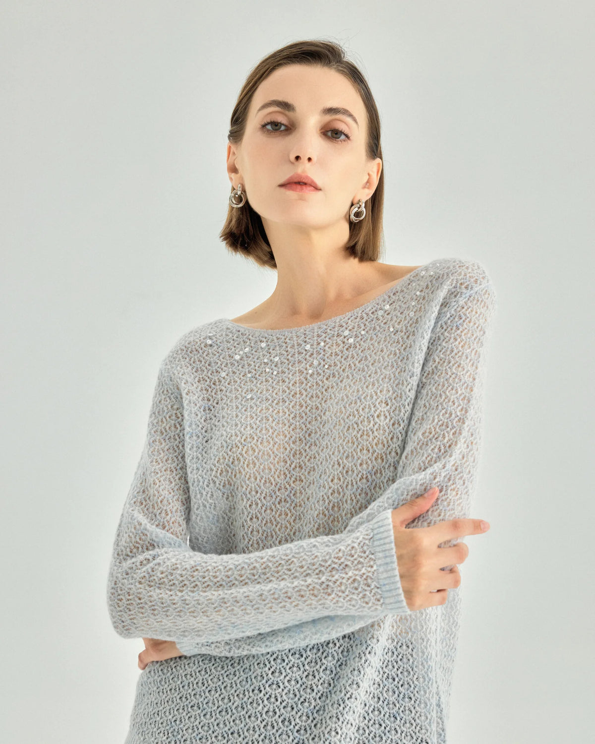 Cashmere Silk Open-Knit Boat-Neck Sweater
