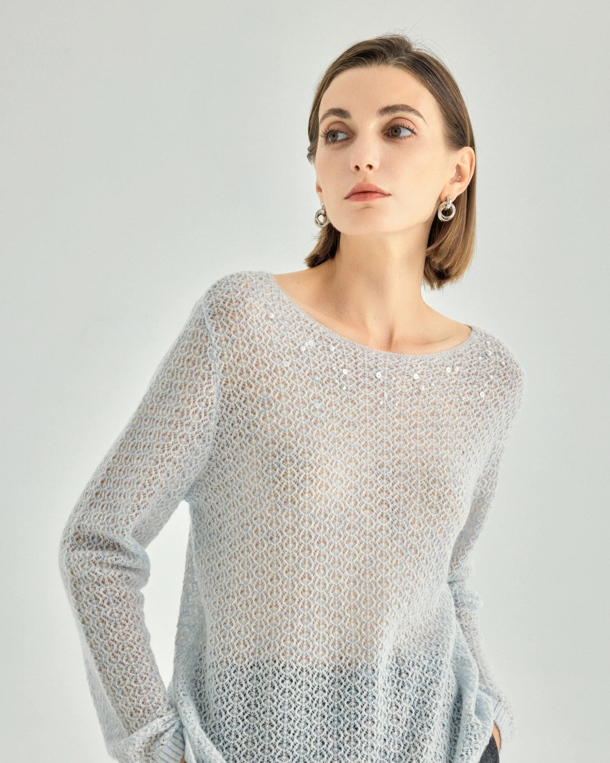 Cashmere Silk Open-Knit Boat-Neck Sweater