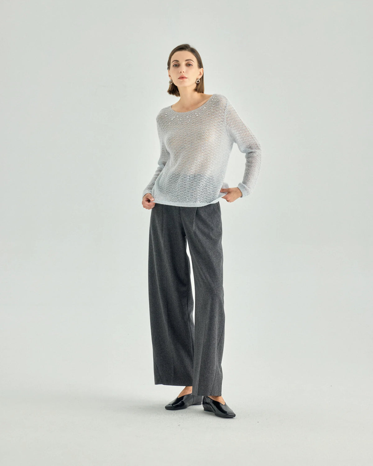 Cashmere Silk Open-Knit Boat-Neck Sweater