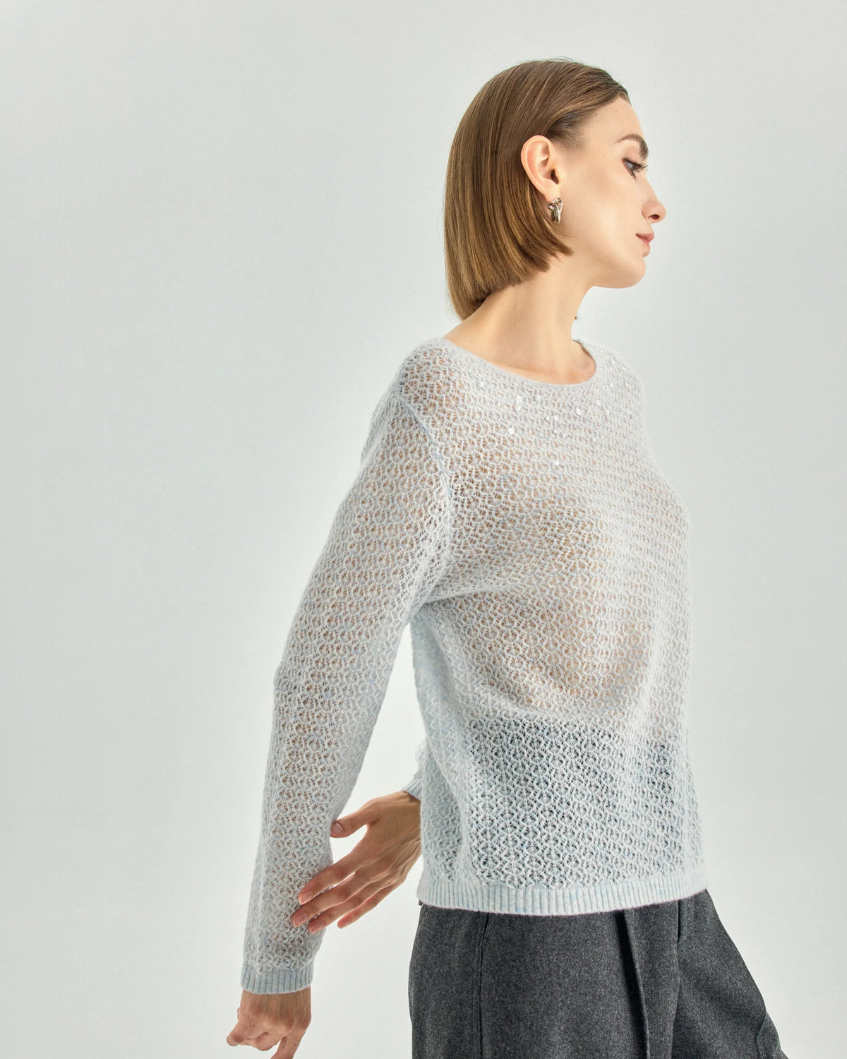 Cashmere Silk Open-Knit Boat-Neck Sweater