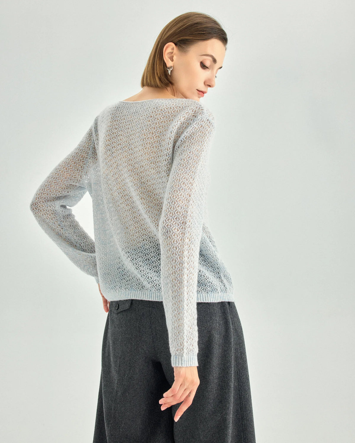Cashmere Silk Open-Knit Boat-Neck Sweater