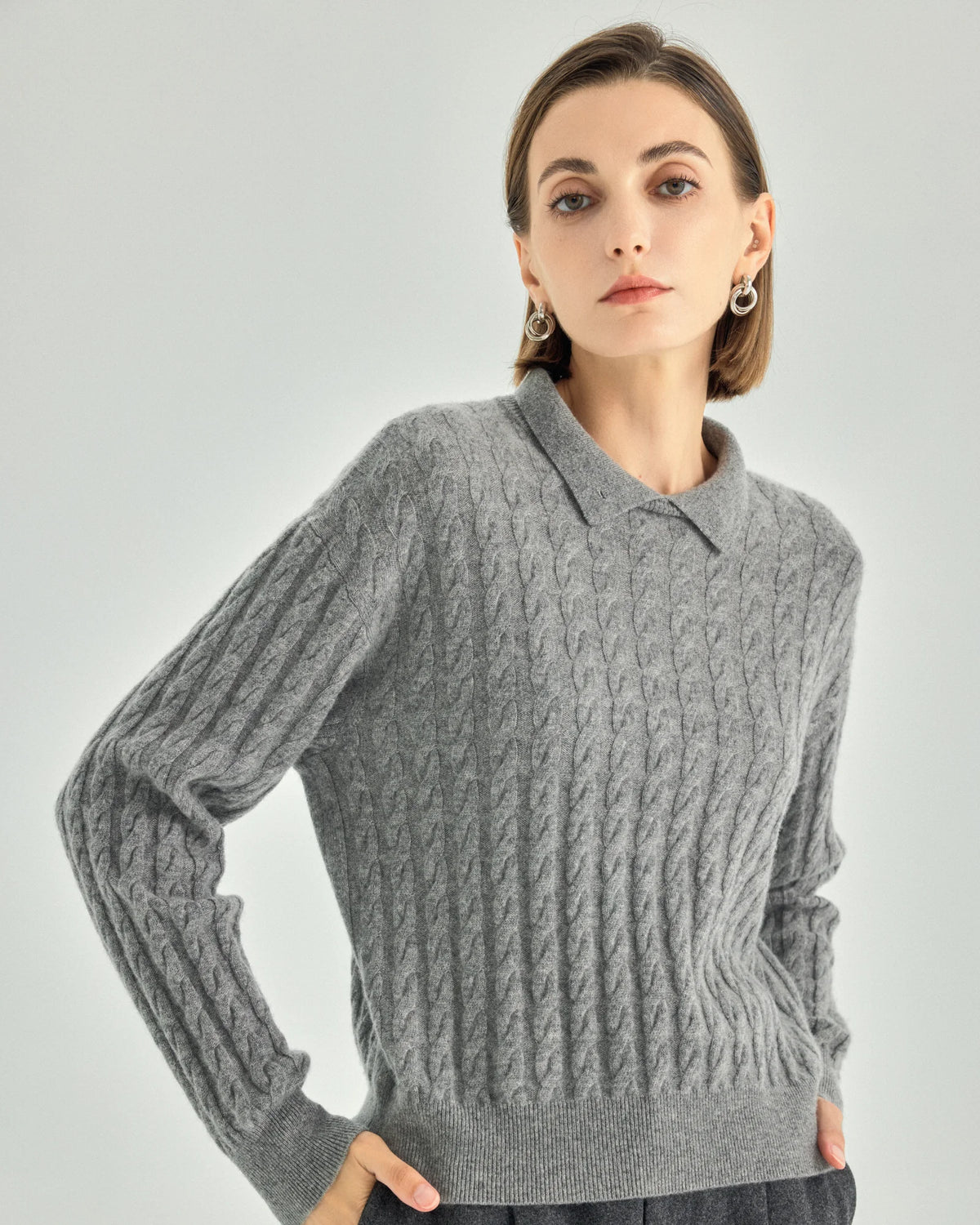 Pure Cashmere Cable-Knit Polo Sweater