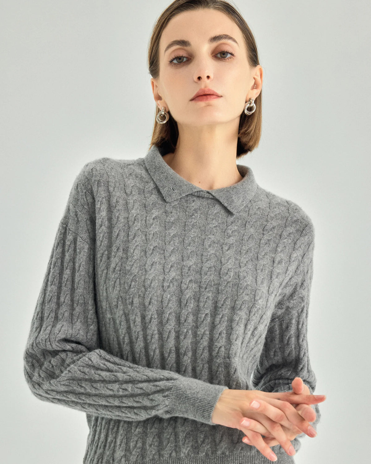 Pure Cashmere Cable-Knit Polo Sweater