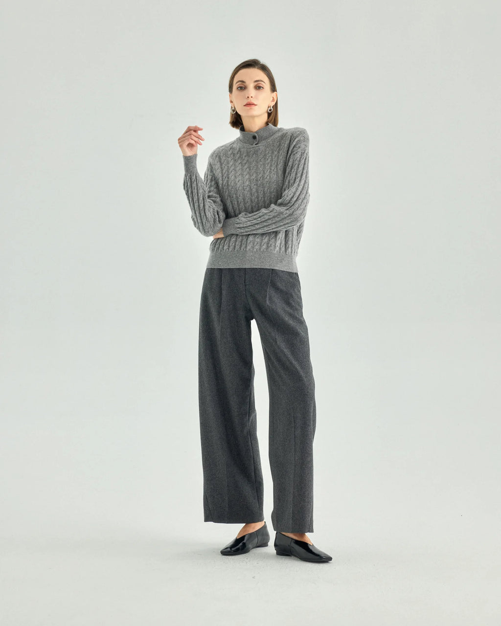 Pure Cashmere Cable-Knit Polo Sweater