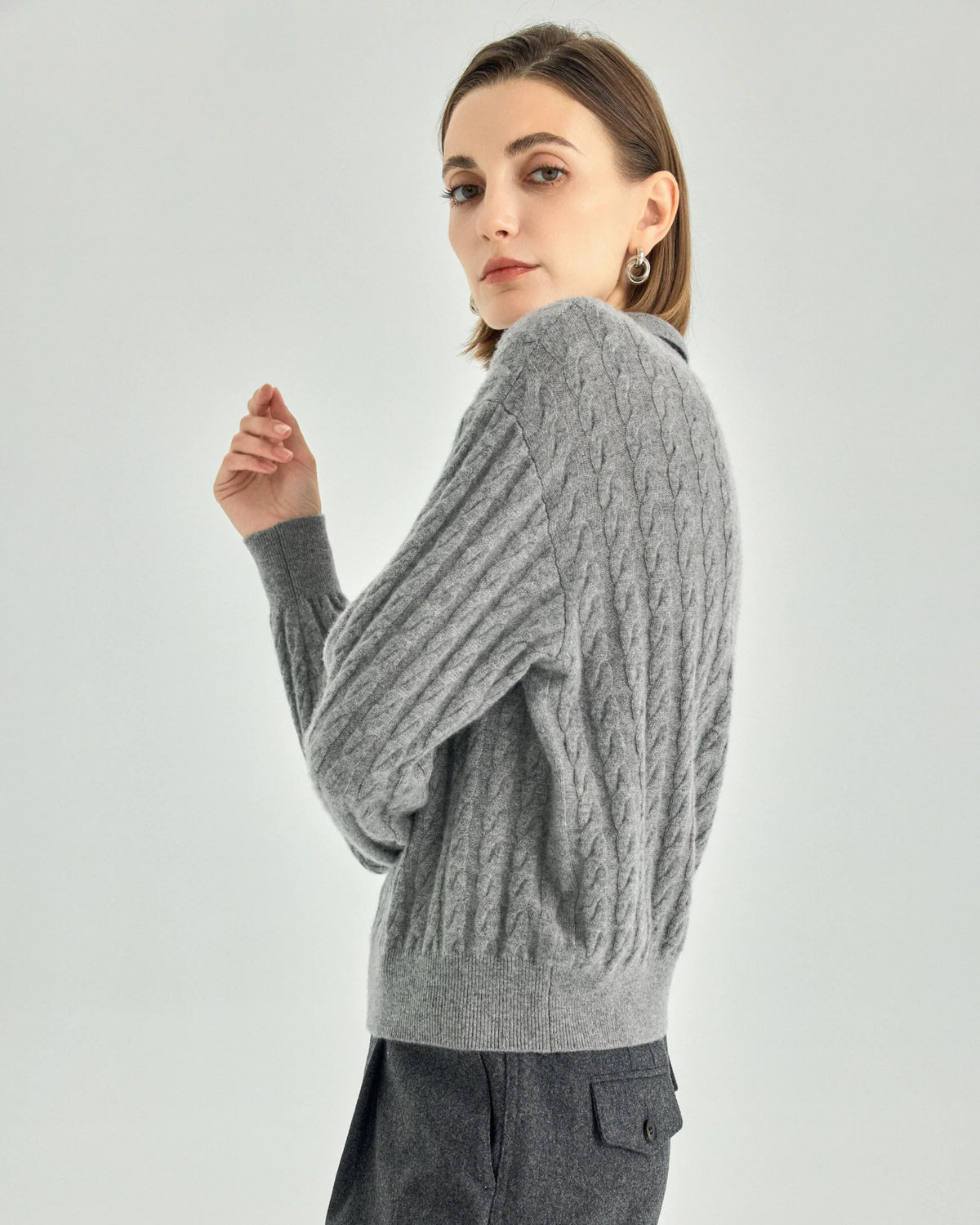 Pure Cashmere Cable-Knit Polo Sweater