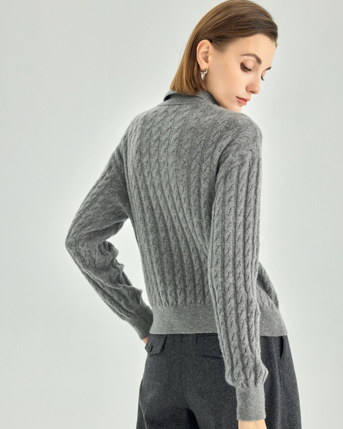 Pure Cashmere Cable-Knit Polo Sweater