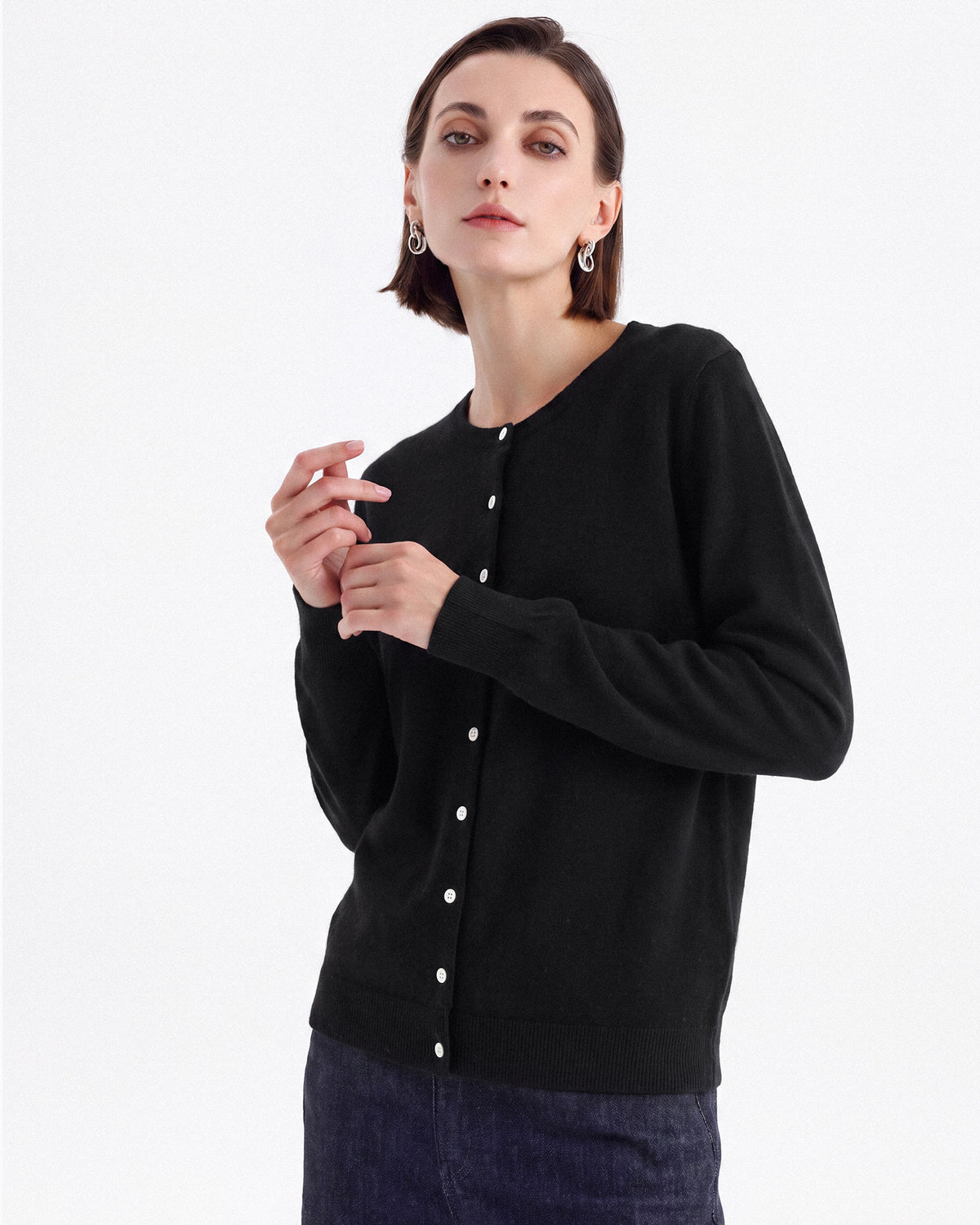 Pure Mongolian Cashmere Crewneck Cardigan