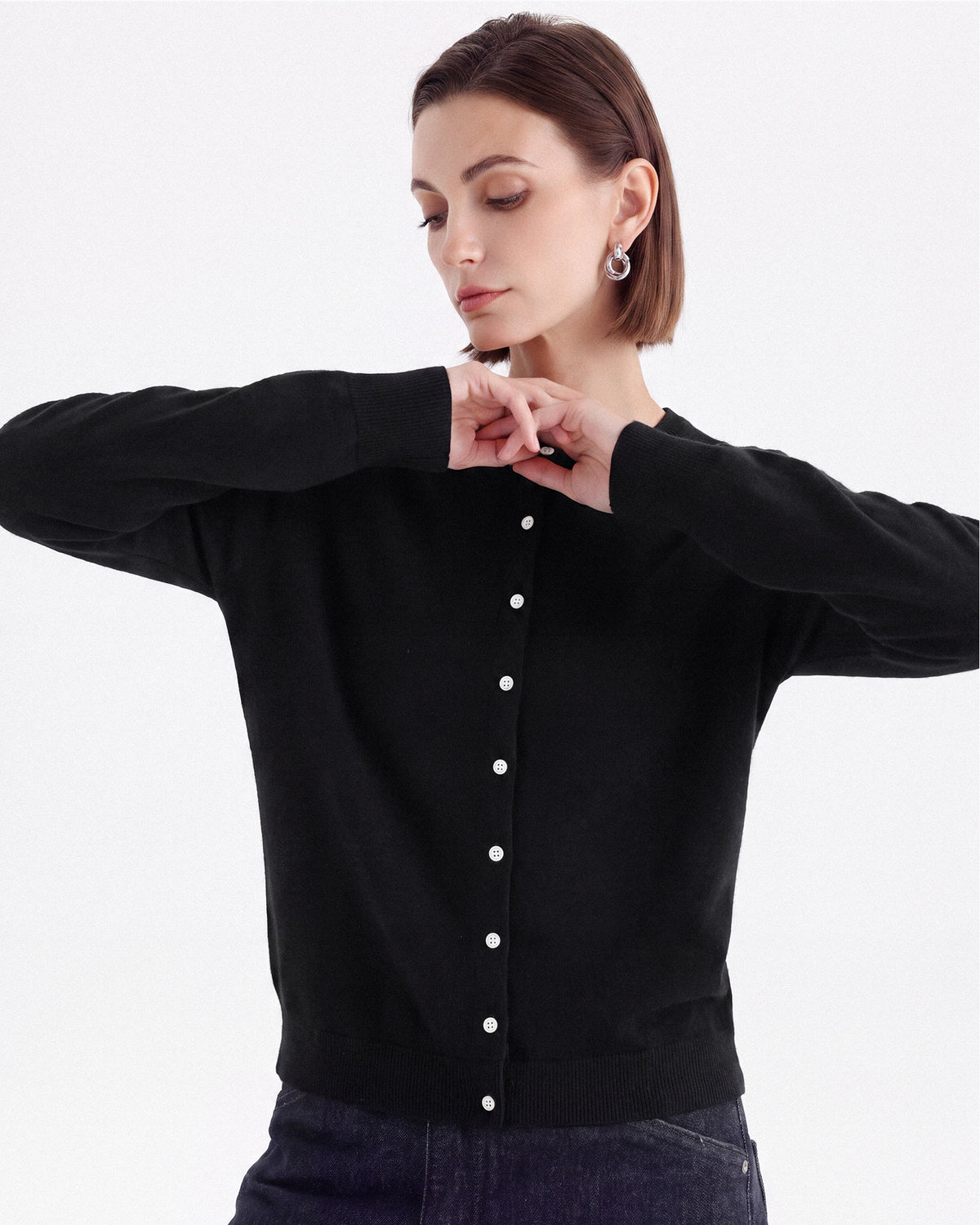 Pure Mongolian Cashmere Crewneck Cardigan