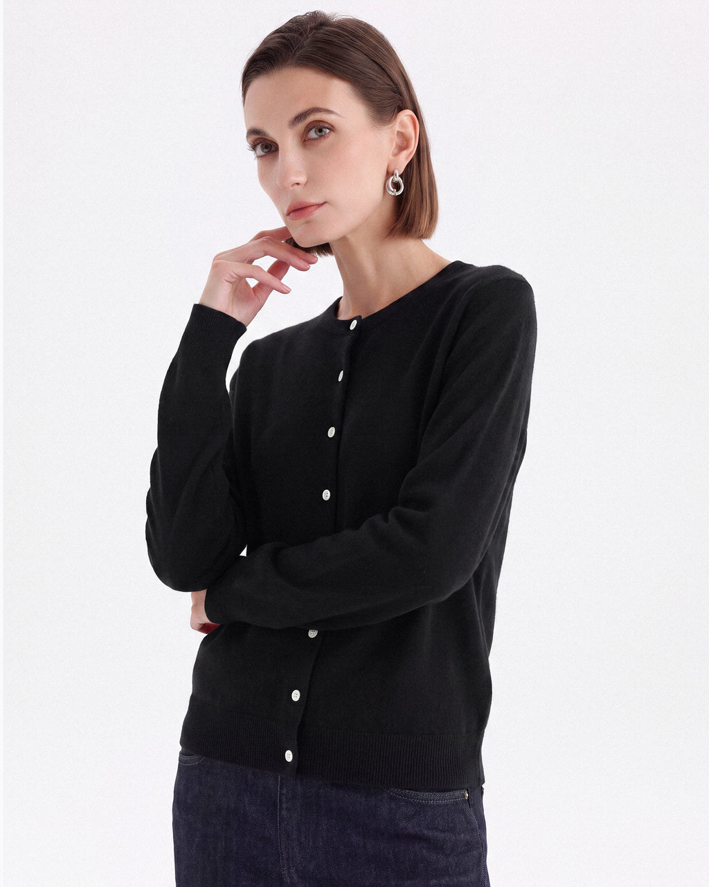 Pure Mongolian Cashmere Crewneck Cardigan
