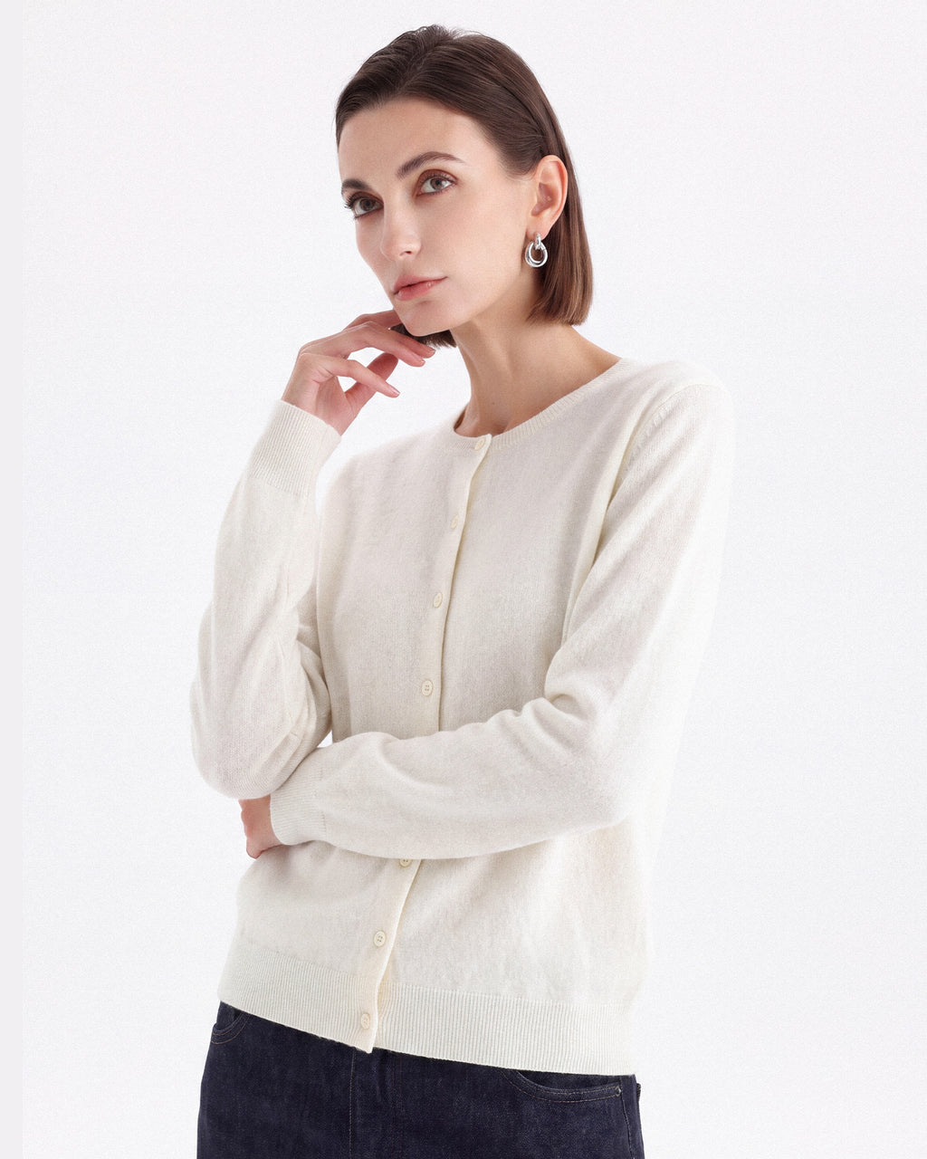 Pure Mongolian Cashmere Crewneck Cardigan