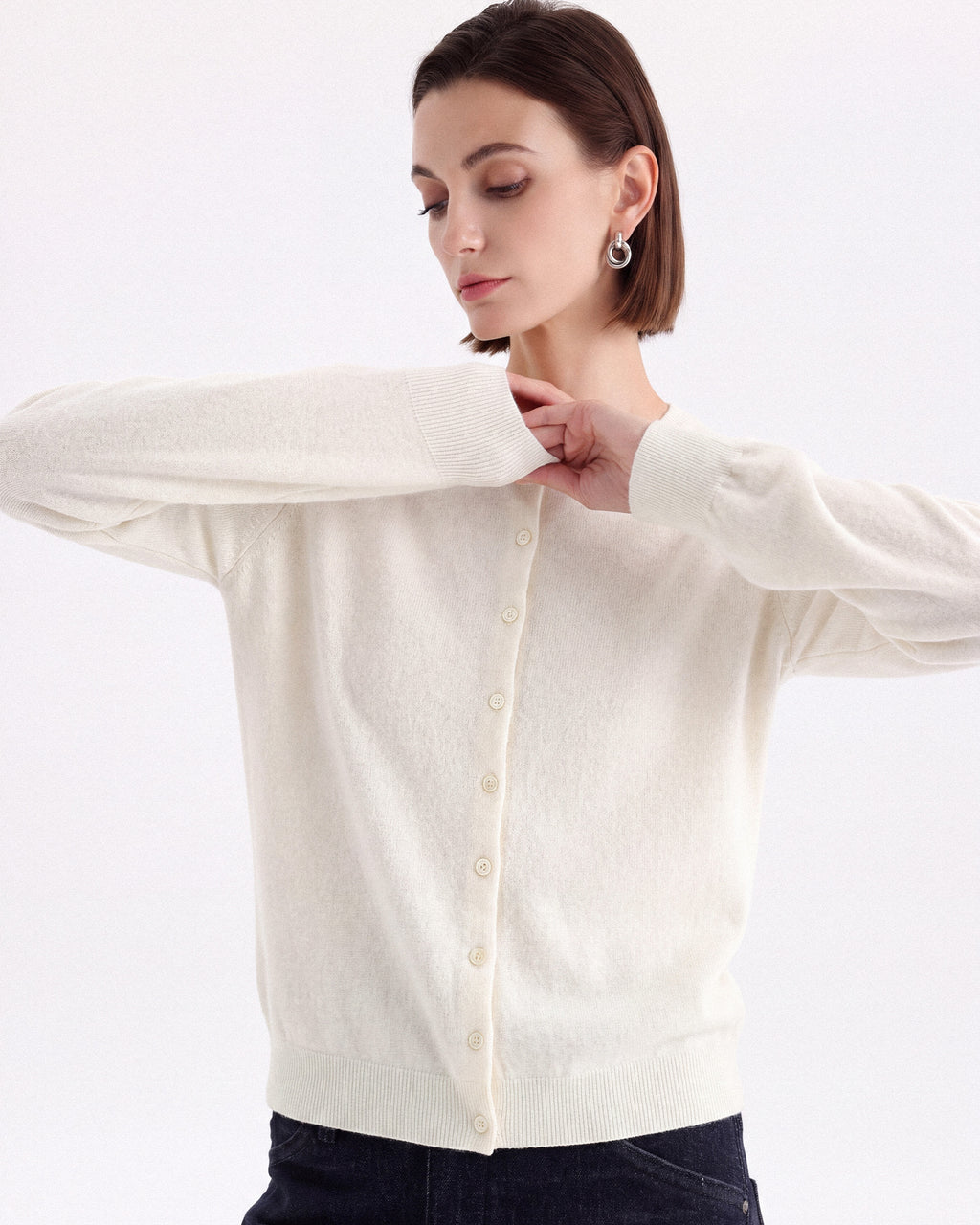 Pure Mongolian Cashmere Crewneck Cardigan