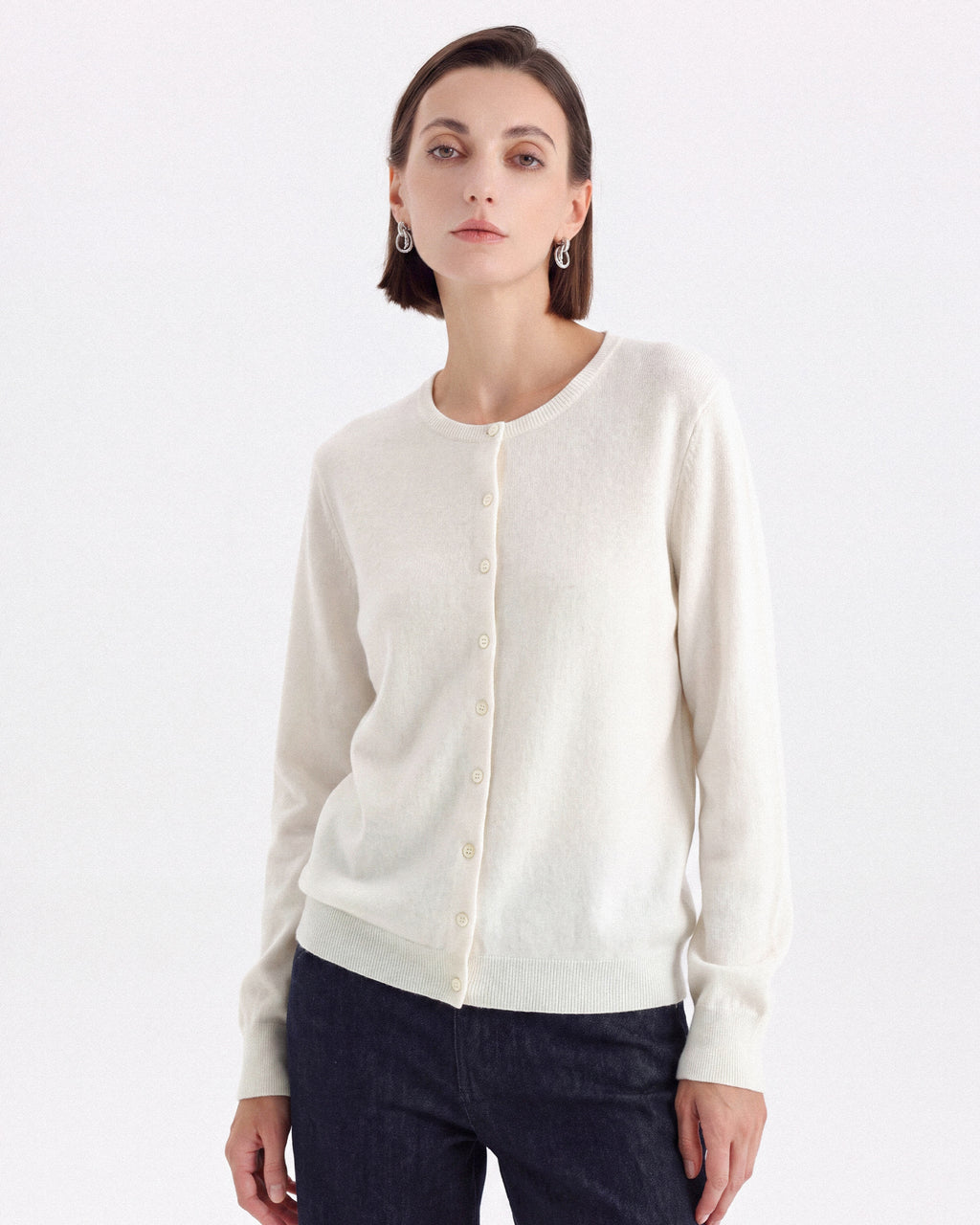 Pure Mongolian Cashmere Crewneck Cardigan