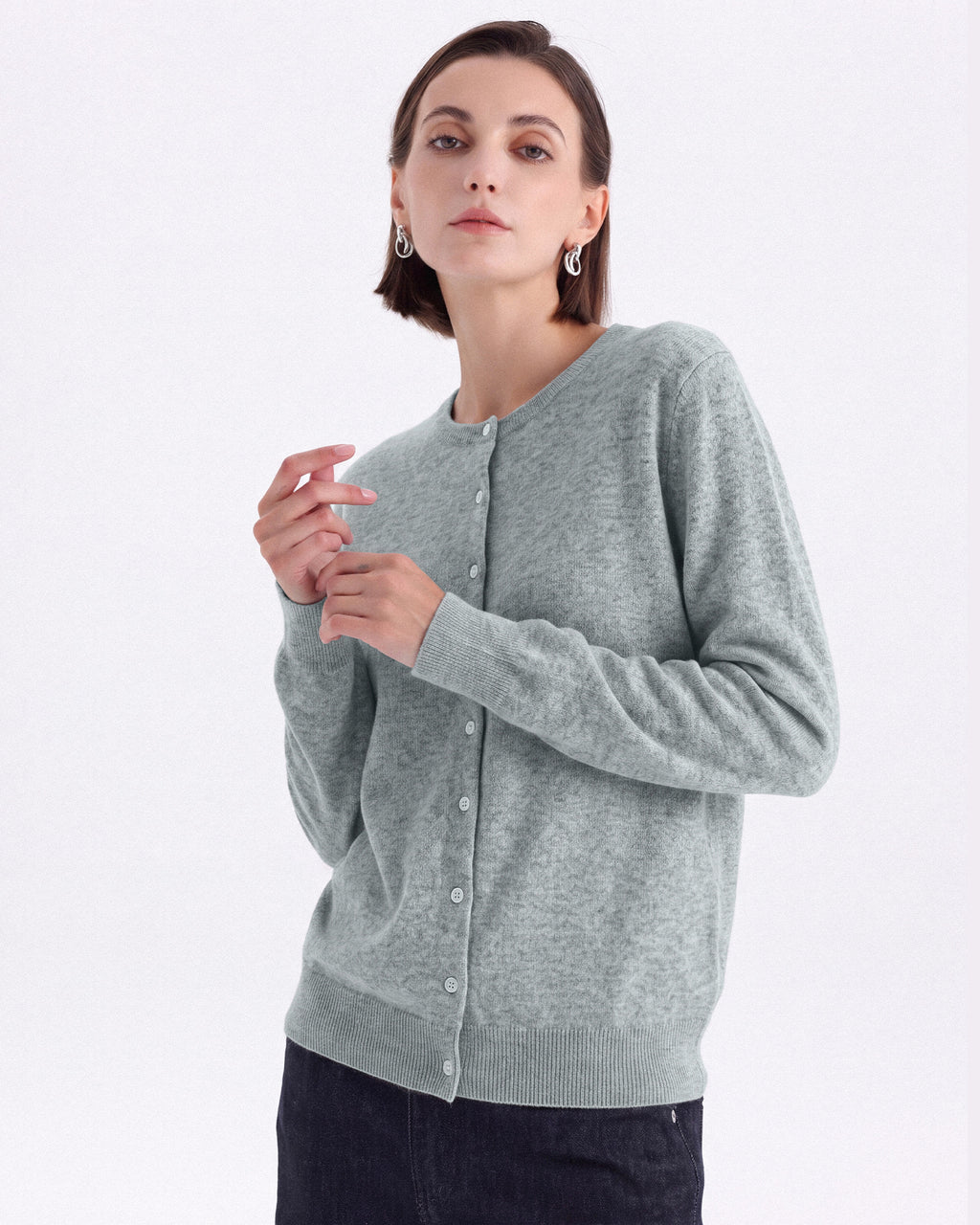 Pure Mongolian Cashmere Crewneck Cardigan