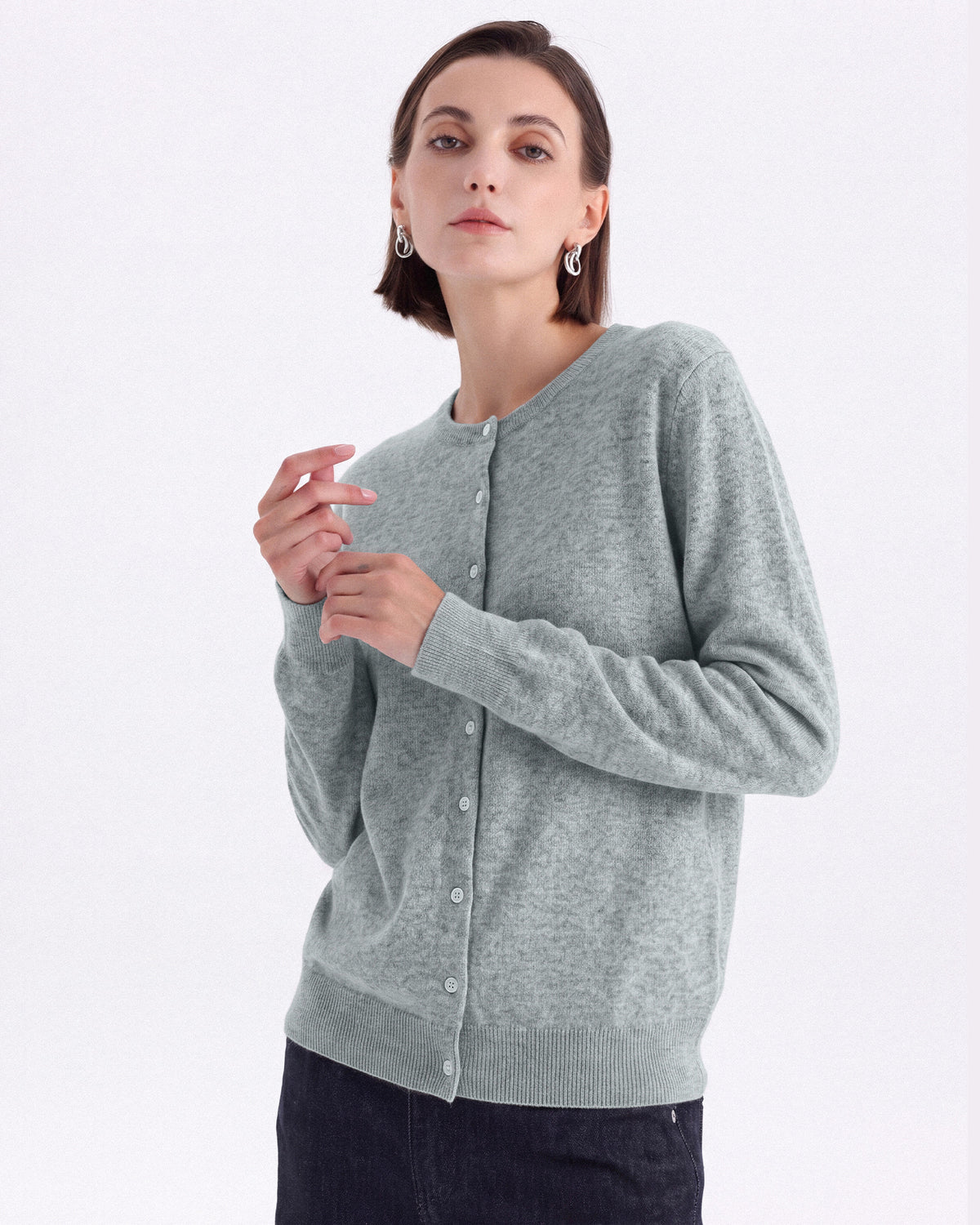 Pure Mongolian Cashmere Crewneck Cardigan