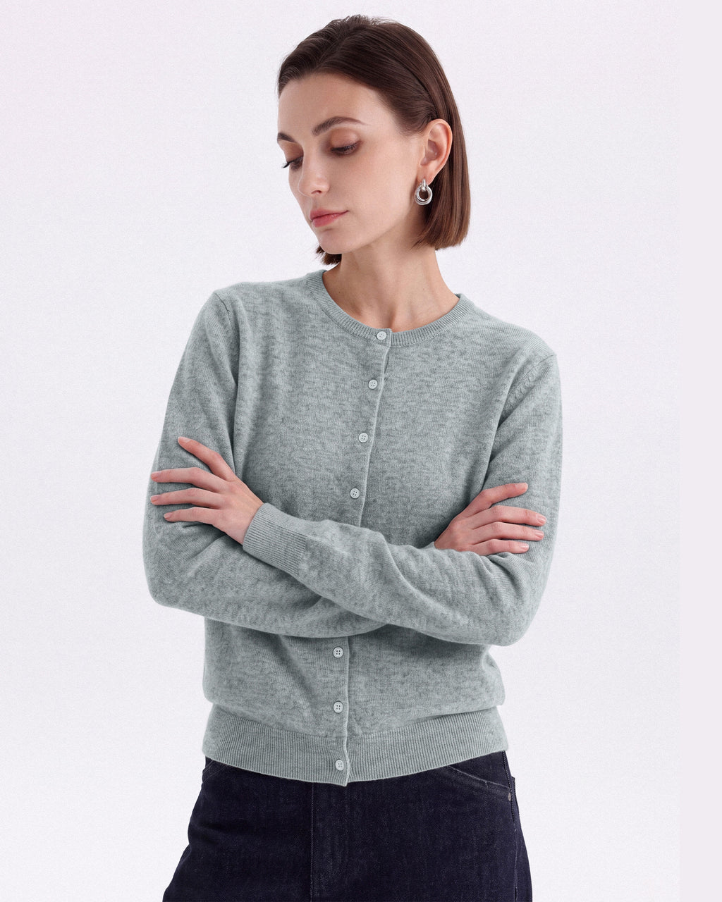 Pure Mongolian Cashmere Crewneck Cardigan