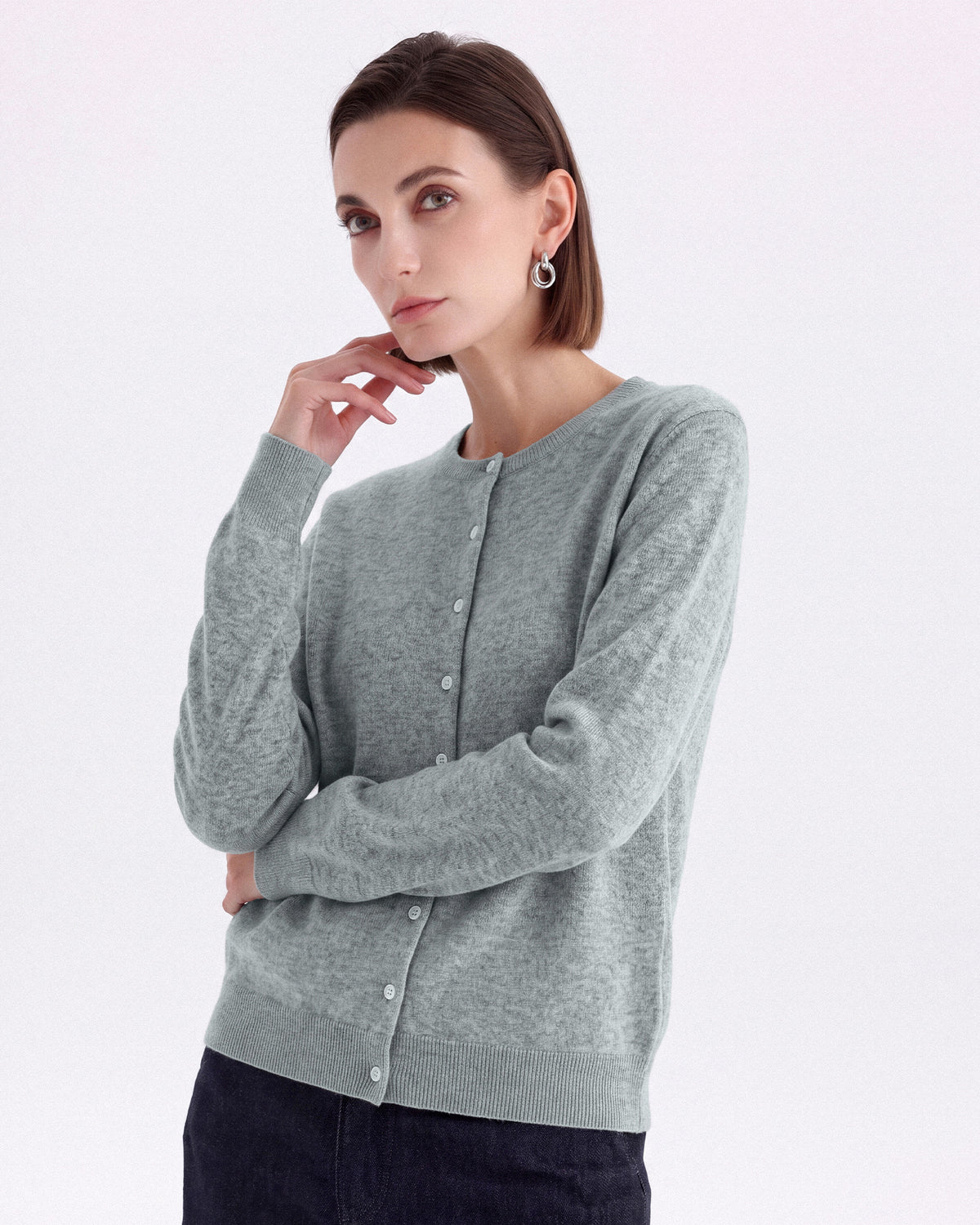 Pure Mongolian Cashmere Crewneck Cardigan