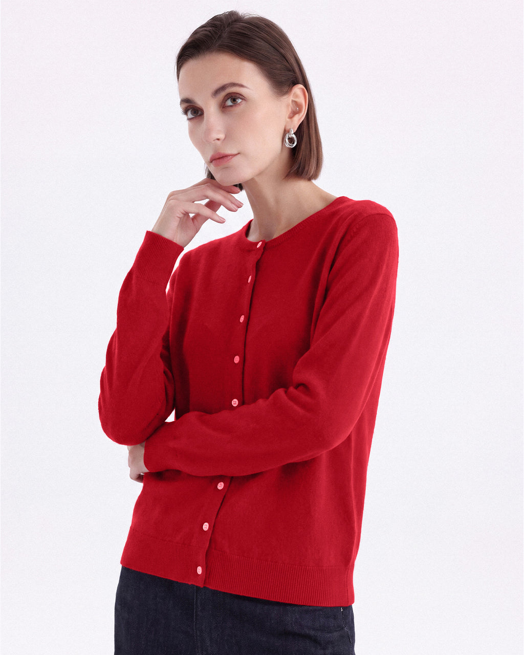Pure Mongolian Cashmere Crewneck Cardigan
