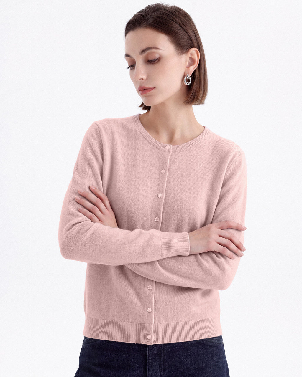 Pure Mongolian Cashmere Crewneck Cardigan