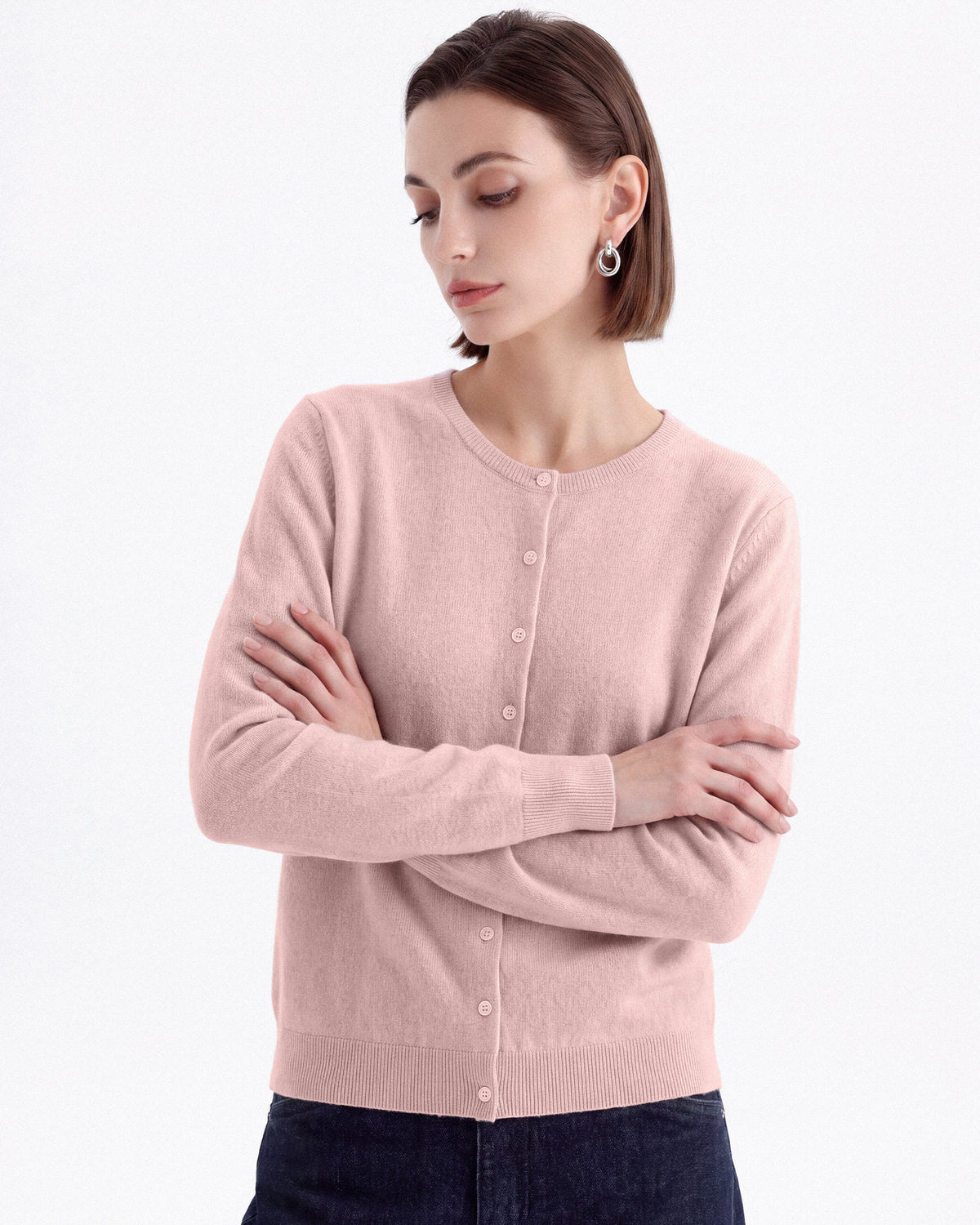 Pure Mongolian Cashmere Crewneck Cardigan