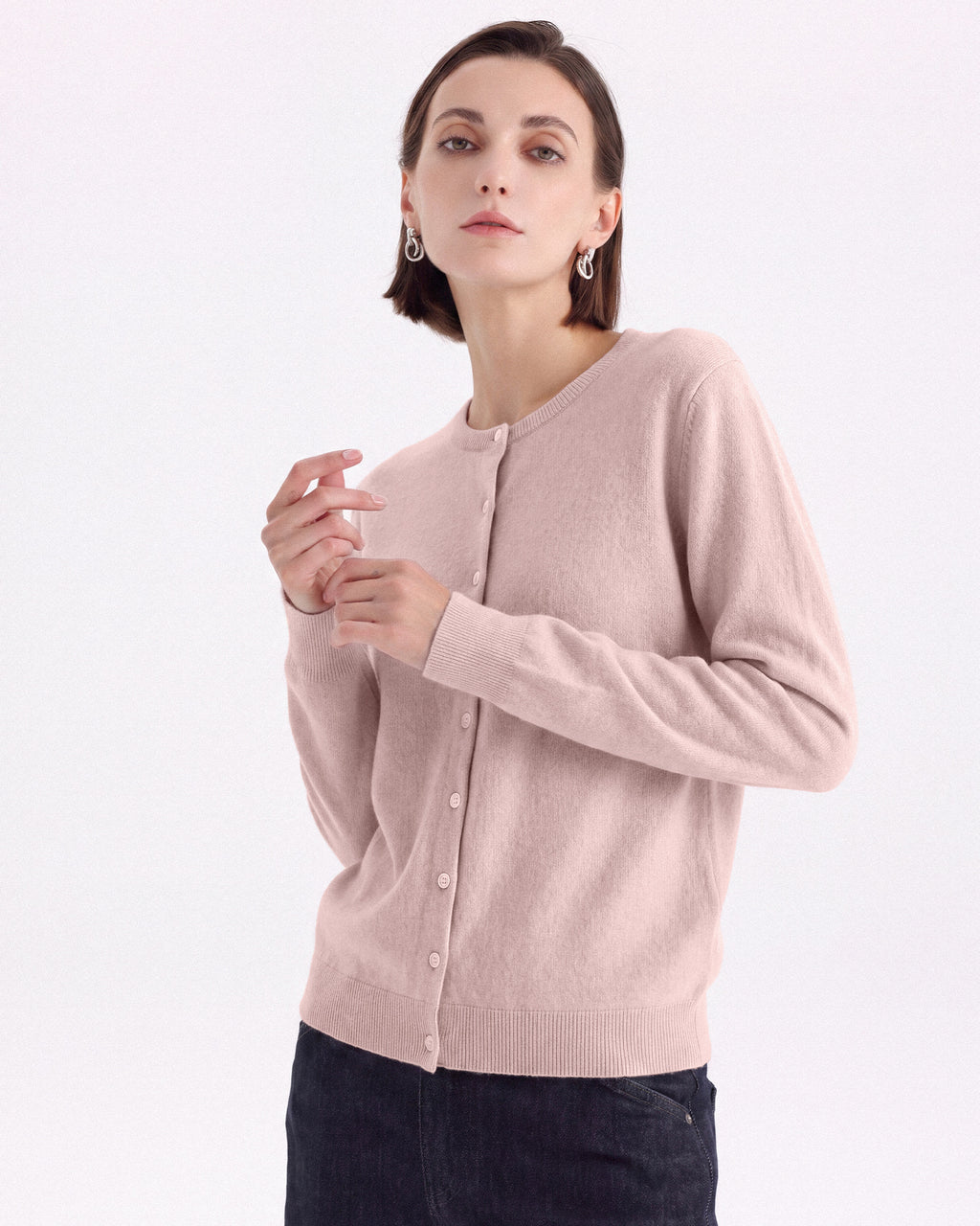 Pure Mongolian Cashmere Crewneck Cardigan