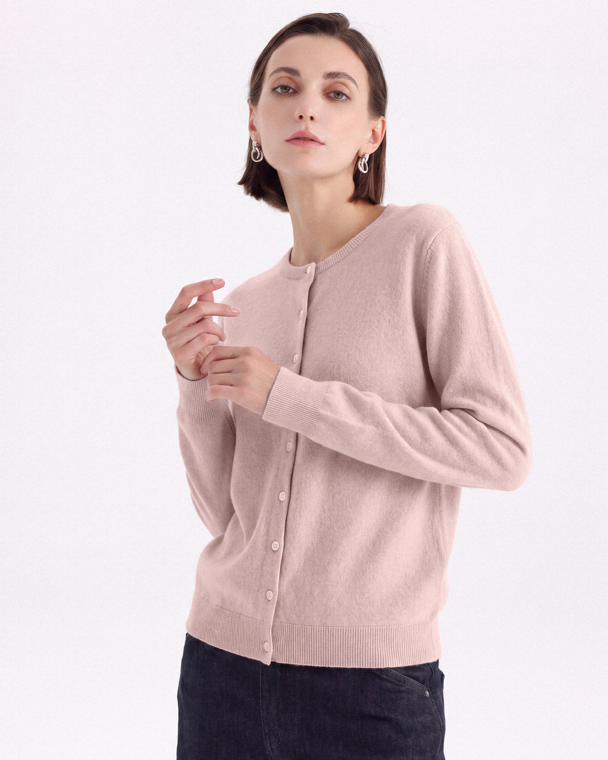Pure Mongolian Cashmere Crewneck Cardigan