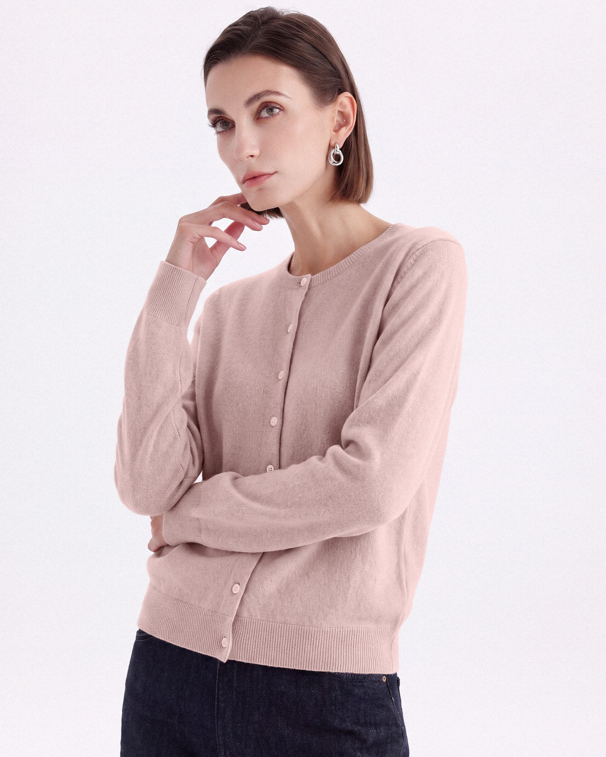 Pure Mongolian Cashmere Crewneck Cardigan
