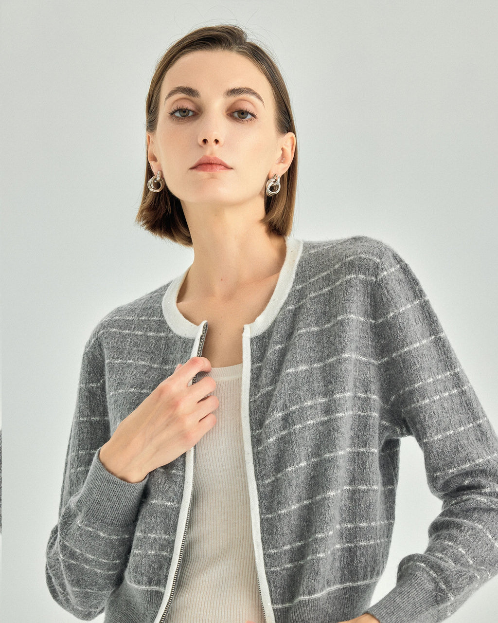 Pure Cashmere Striped Zip Cardigan