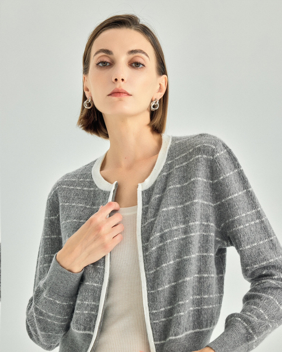 Pure Cashmere Striped Zip Cardigan