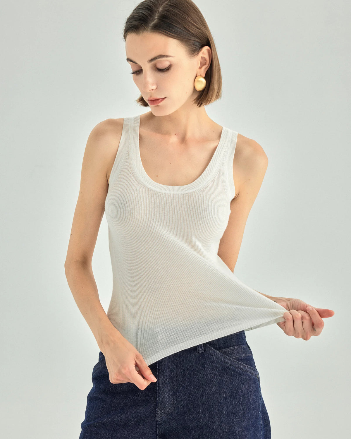 A+ Collection Cashmere Triacetate Ribbed Tank Top