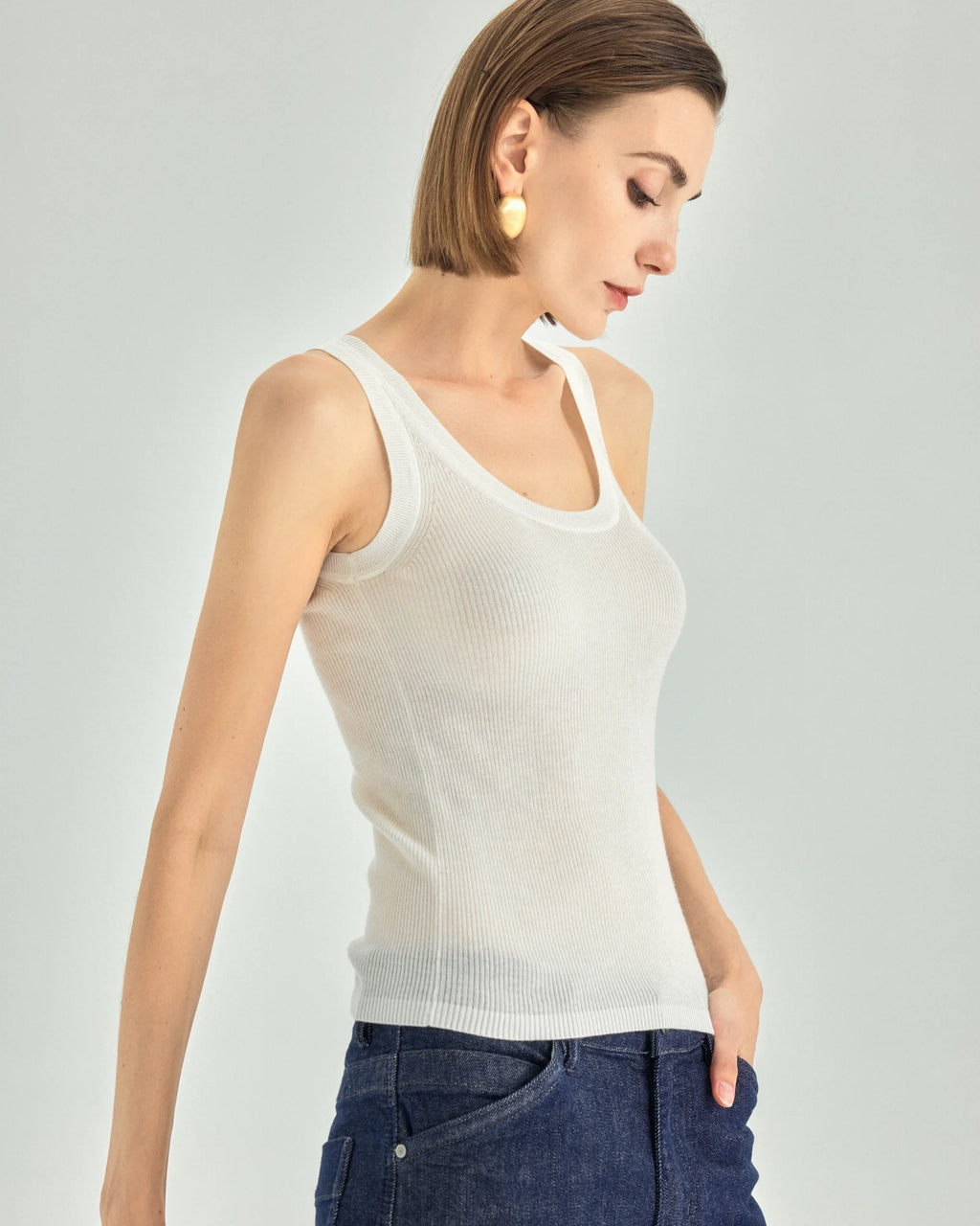 A+ Collection Cashmere Triacetate Ribbed Tank Top