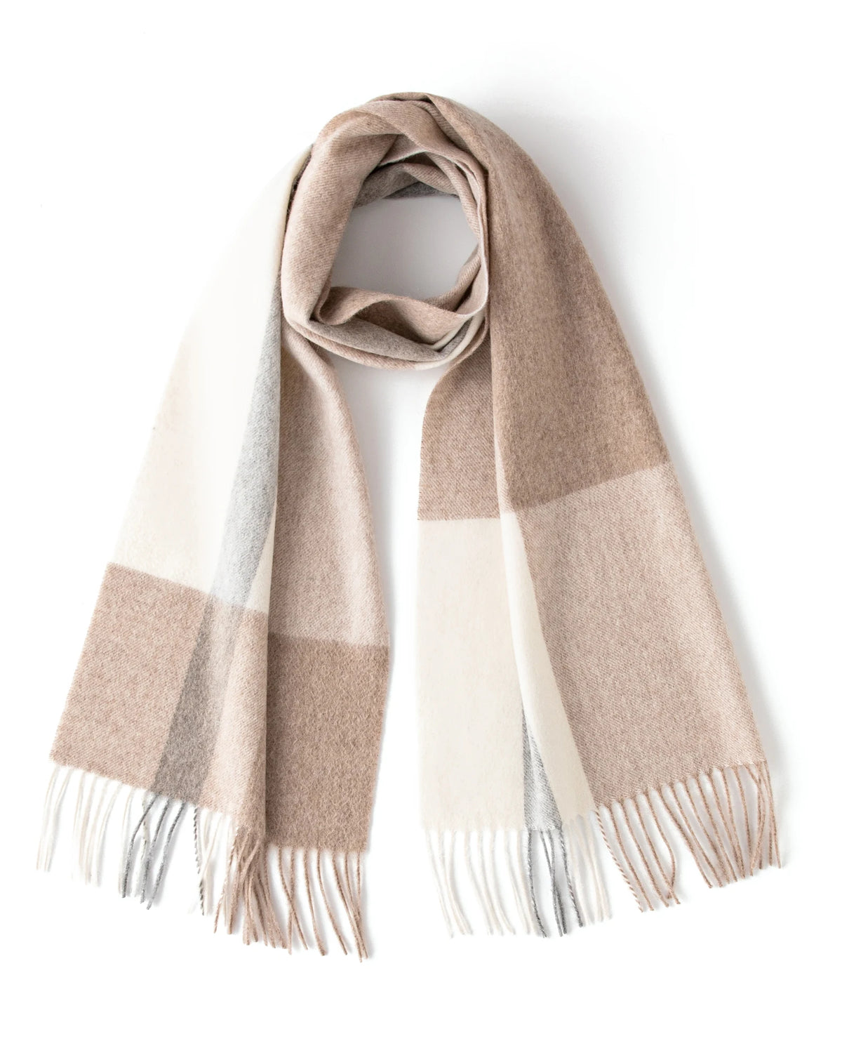 Check & Color-Block Cashmere Scarf - 70.87 x 11.81 in