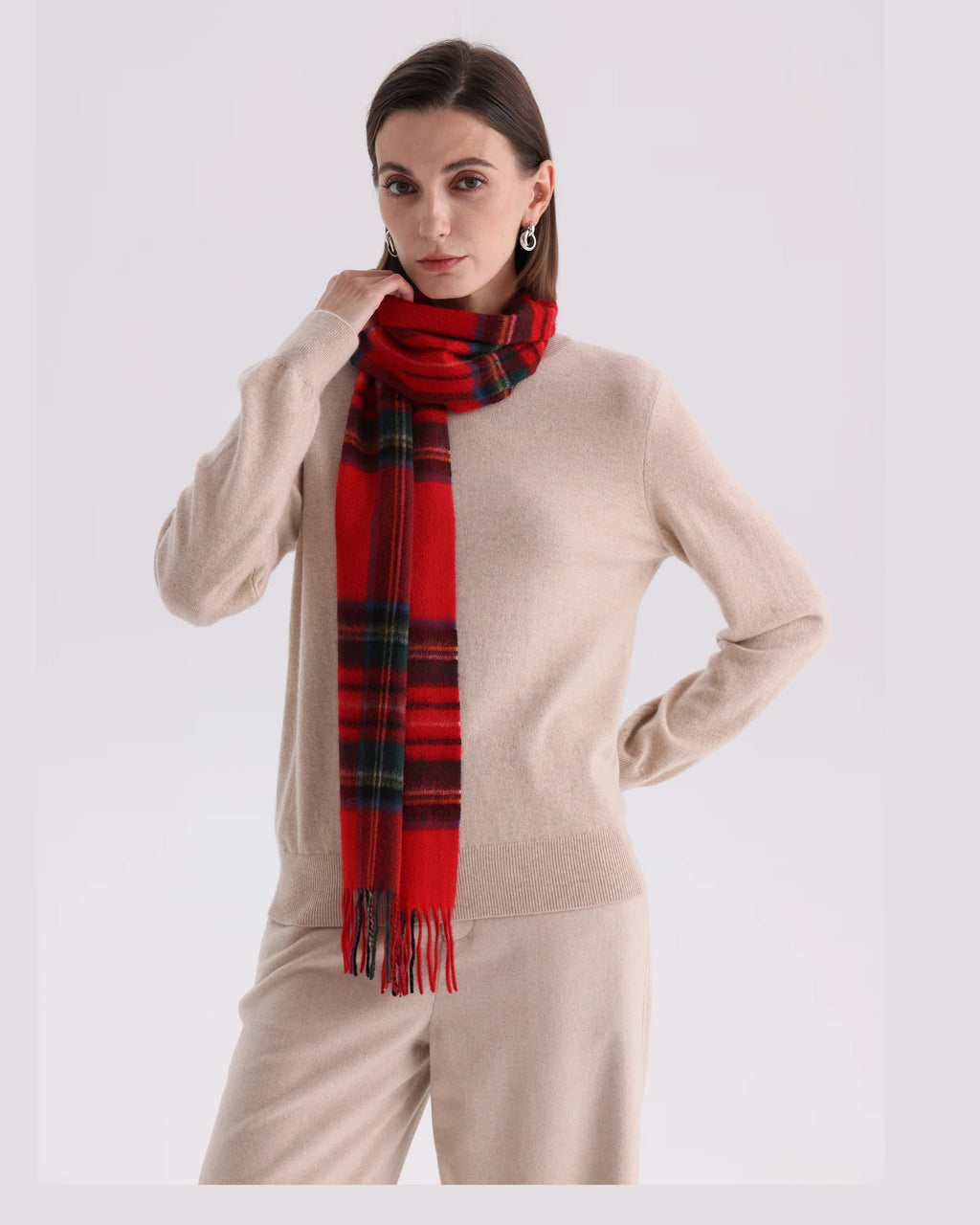 Check & Color-Block Cashmere Scarf - 70.87 x 11.81 in